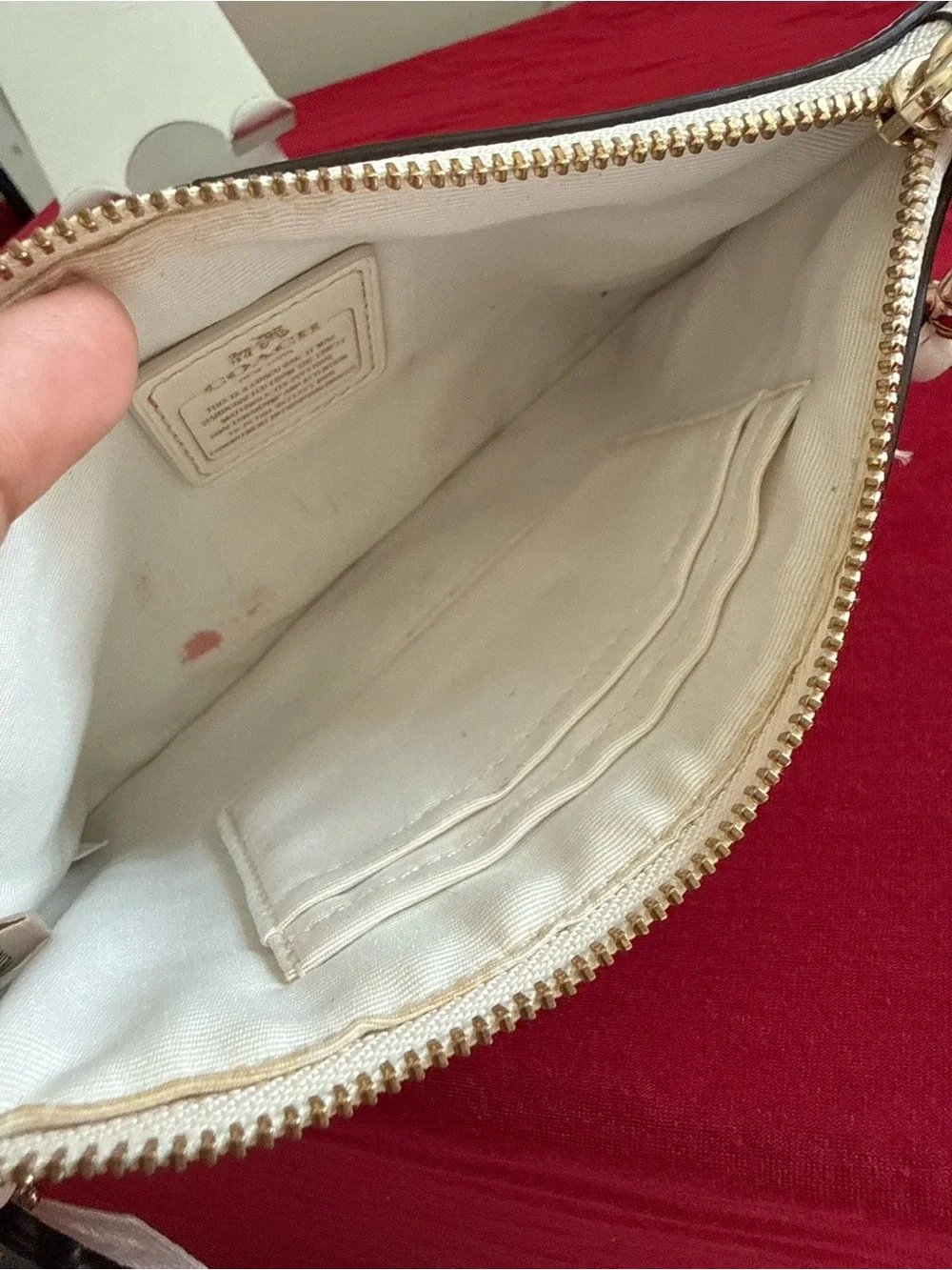 Coach Cream Pebbled Leather Shoulder Wristlet with Floral Studs